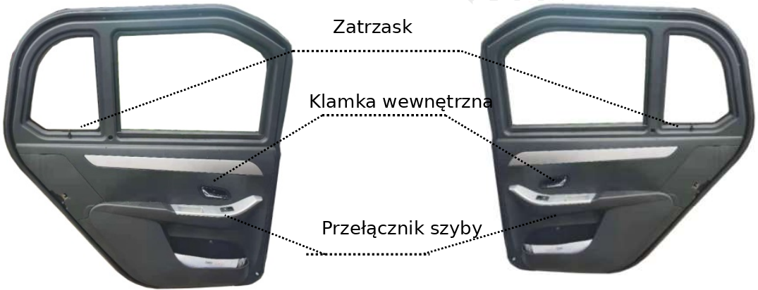 Drzwi od środka: zatrzask, klamka wewnętrzna i przełącznik szyby